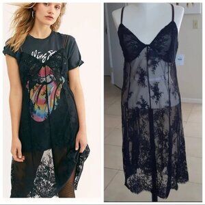 NWOT Free People Black Lace Slip Dress
